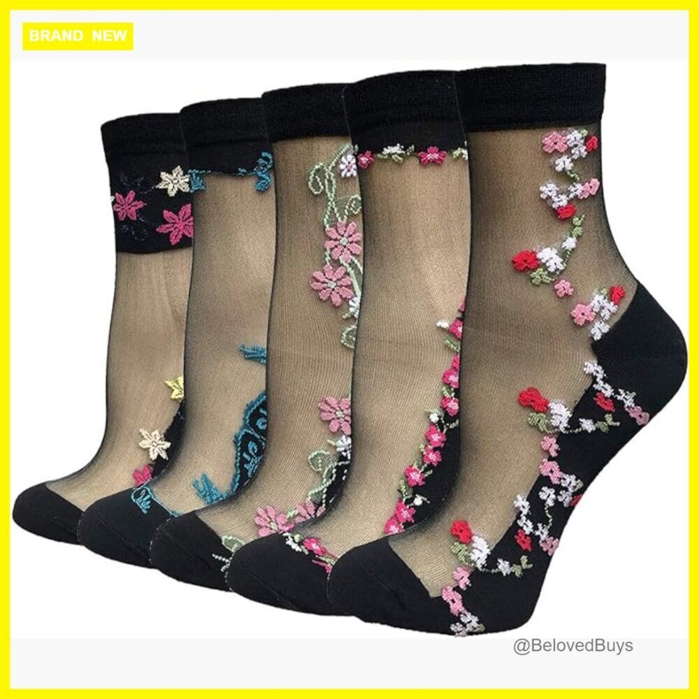 5 Pairs Sheer Mesh Floral Lace Ankle Socks Ultrathin See Through